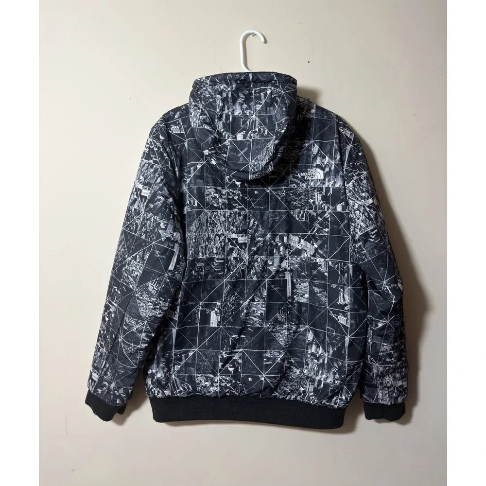 North Face Kingston Hooded Jacket City Grid Print Graphic Quilted Reverse Mens M